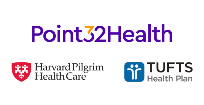 Point 32 Health, Harvard Pilgrim Health Care, and Tufts Health Plan Logos